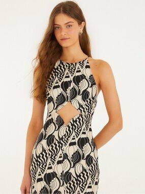 Farm Rio Sand Diamond Seashell Serenade Cut Out Mini Dress Black and White XL